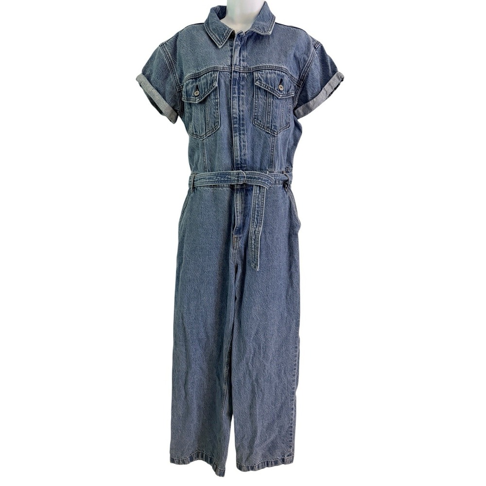NWT Abercrombie & Fitch 90s Denim Jumpsuit L Relaxed Wide Leg Utility Coverall - Picture 2 of 10